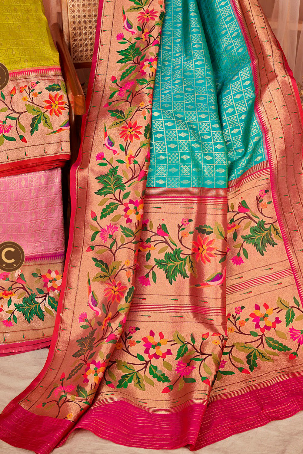 Turquoise Color Paithani Woven Silk Saree