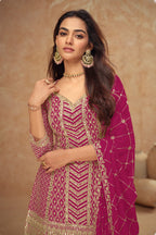 Crepe Silk Zari & Sequins Embroidered Suit With Embroidered Sharara