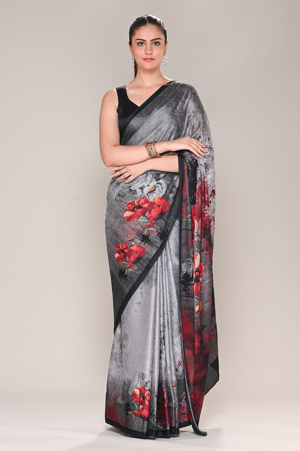 Grey Color Jacquard Silk Lasa Printed Saree