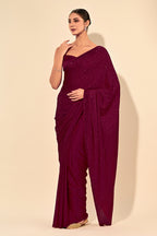 Dark Scarlet Color Satin Swarovski Work Saree