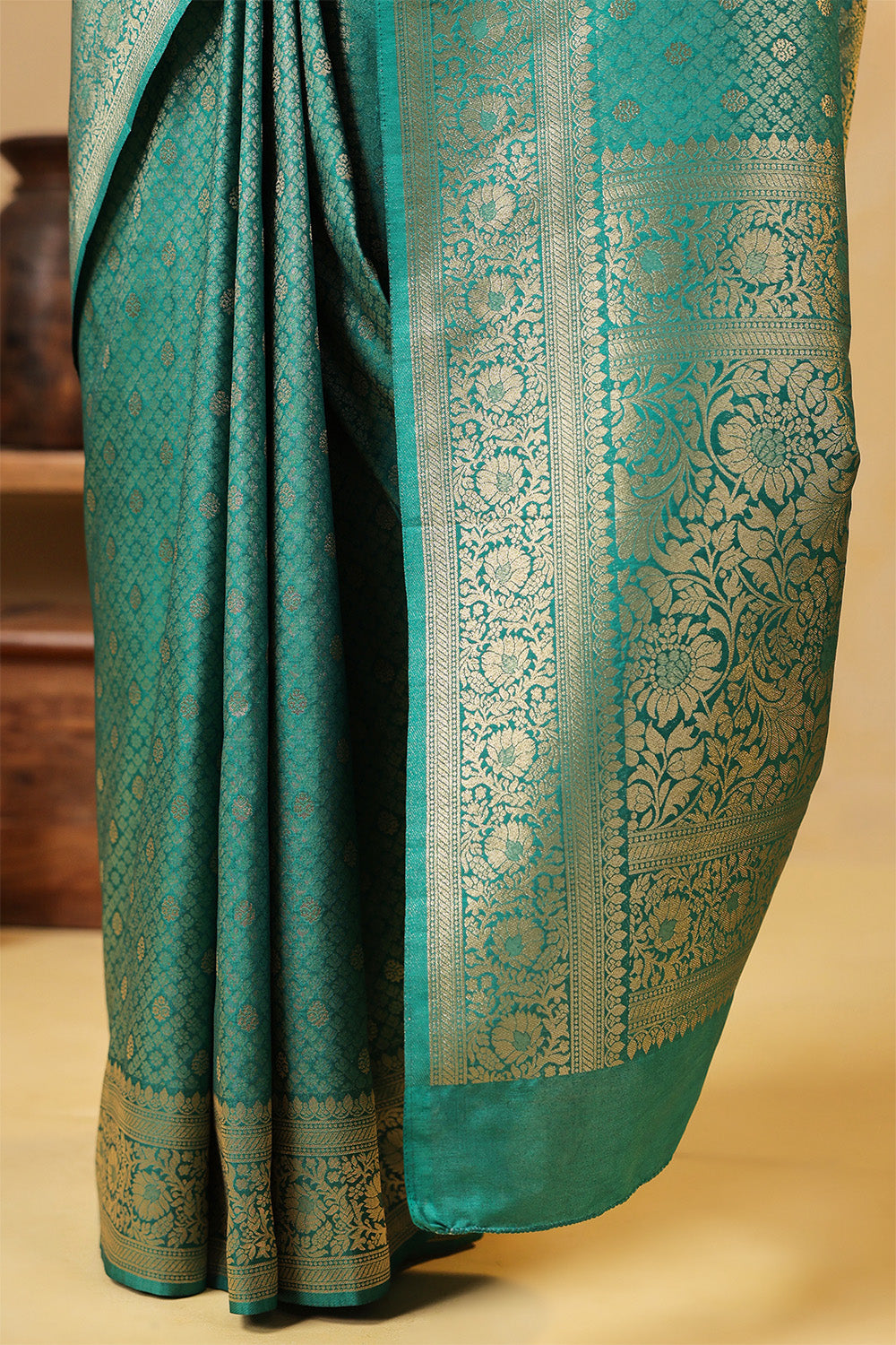 Teal Colour Silk Zari Woven Saree