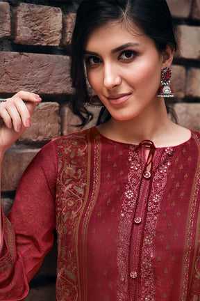 Maroon Color Crepe Silk Printed Unstitched Suit Material