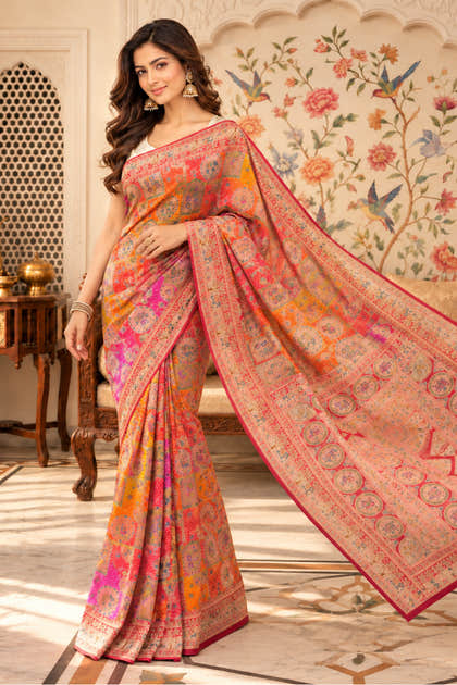 Red Position Woven Khaddi Georgette Saree