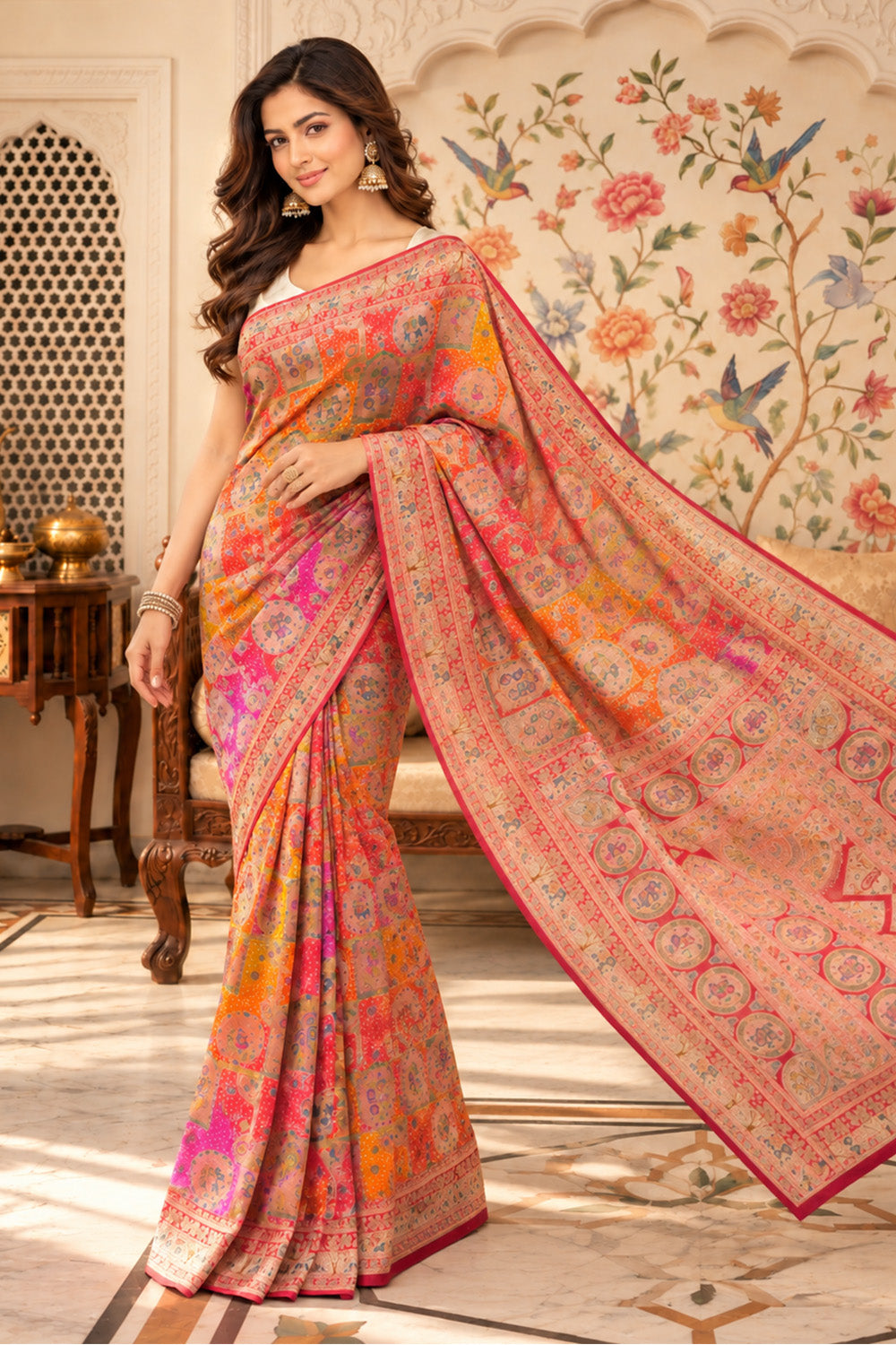 Red Position Woven Khaddi Georgette Saree