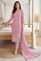 Pink Georgette Resham Embroidered And Swaroski Work Unstitched Suit Material