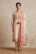 Cream Floral Printed Kota Cotton Suit