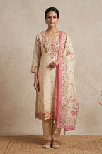 Cream Floral Printed Kota Cotton Suit
