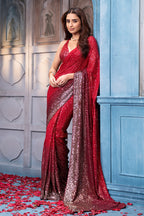 Red & Maroon Ombre Sequins Embroidered Georgette Saree