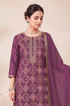Wine Zari Woven Silk Unstitched Suit Fabric