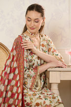 Cream Georgette Floral Resham Woven Unstitched Suit Material
