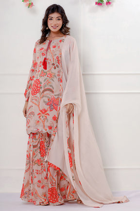 Beige Color Crepe Printed Gharara Suit