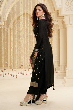 Black Silk Zari Woven Suit Set