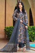 Blue Cotton Printed Floor Lenght Anarkali Suit