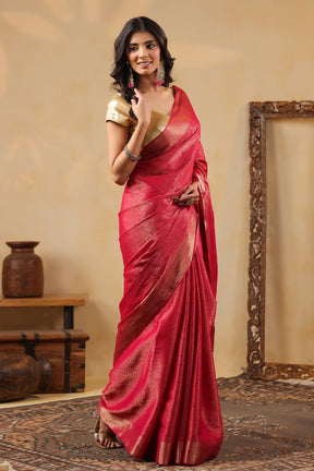 Rani Color Zari Woven Soft Silk Saree