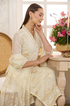 Cream Chanderi Cotton Floral Embroidered Suit