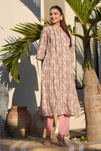 Pink Floral Printed Cotton Long Kurta Set