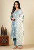 Blue Cotton Emboridered And Printed Suit Set