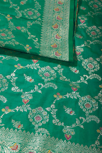 Sea Green Colour Banarasi Silk Woven Saree