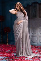 Grey Sequins Embroidered Georgette Saree