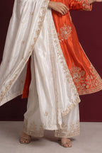 Rust Color Sequins And Cut-Dana Embroidered Suit With Pallazo