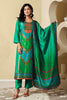 Teal Crepe Silk Printed Suit