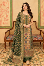 Green Resham Woven Pashmina Unstitched Suit Material