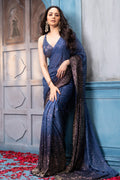 Blue & Navy Ombre Sequins Embroidered Georgette Saree