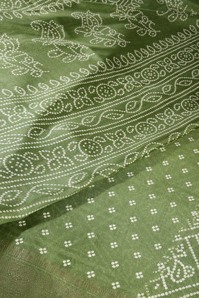 Green Color Bandhani Printed Cotton Silk Saree