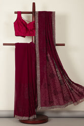 Wine Georgette Resham Floral Jal Woven And Swarovski Work Saree