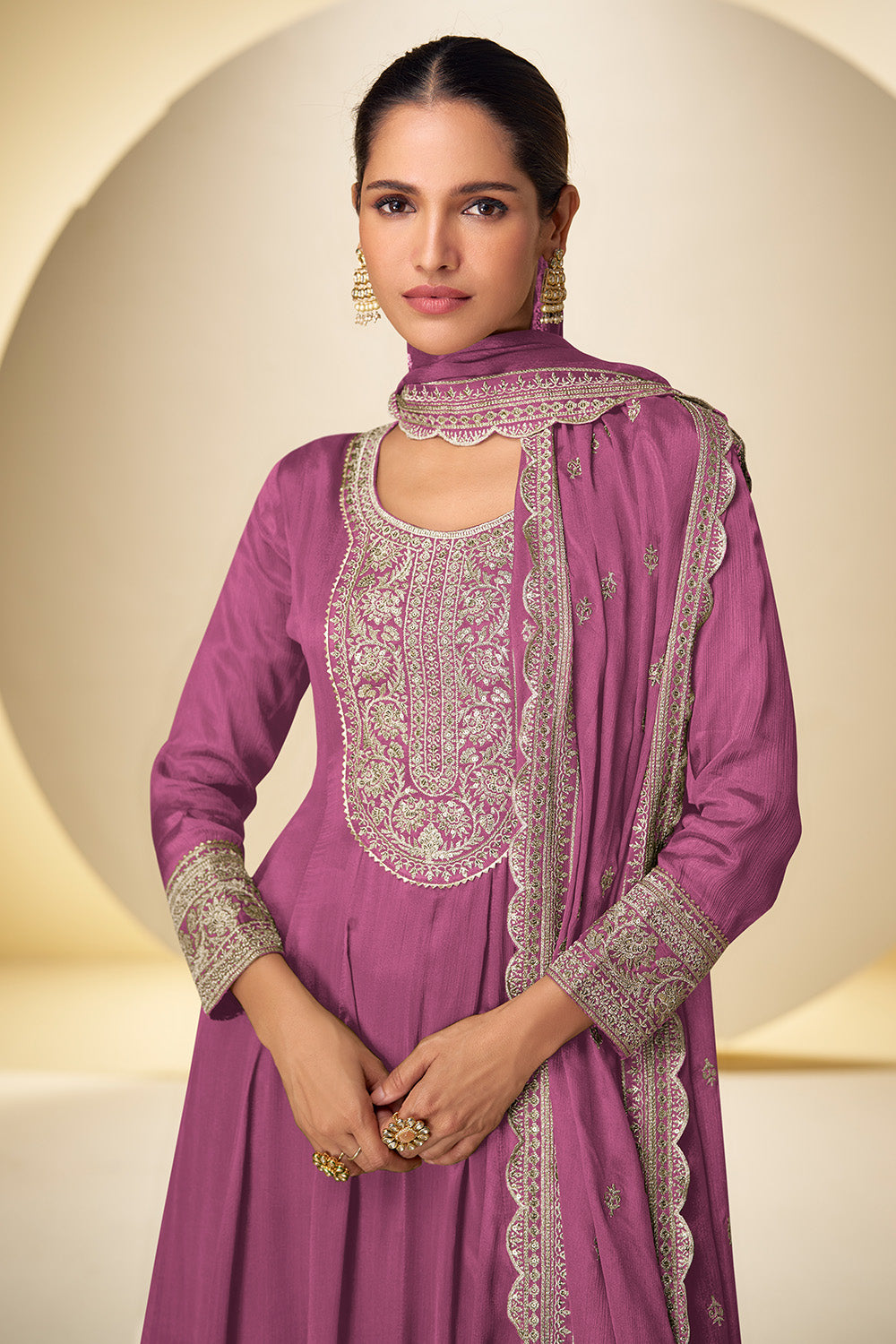 Crepe Silk Embroidered Anarkali Suit With Embroidered Sharara