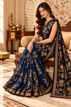 Blue Floral Sequins Embroidered Georgette Saree