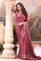 Wine Cotton Silk Floral Resham & Zari Wovern Saree