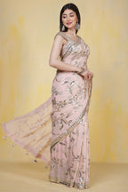 Dusty Pink Sequins Embroidered Georgette Saree