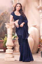 Navy Georgette Resham And Swaroski Embroidered Saree