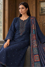 Navy Matka Silk Embroidered Unstitched Suit Material