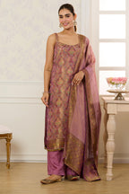 Mauve Banarasi Khaddi Georgette Woven Unstitched Suit Material