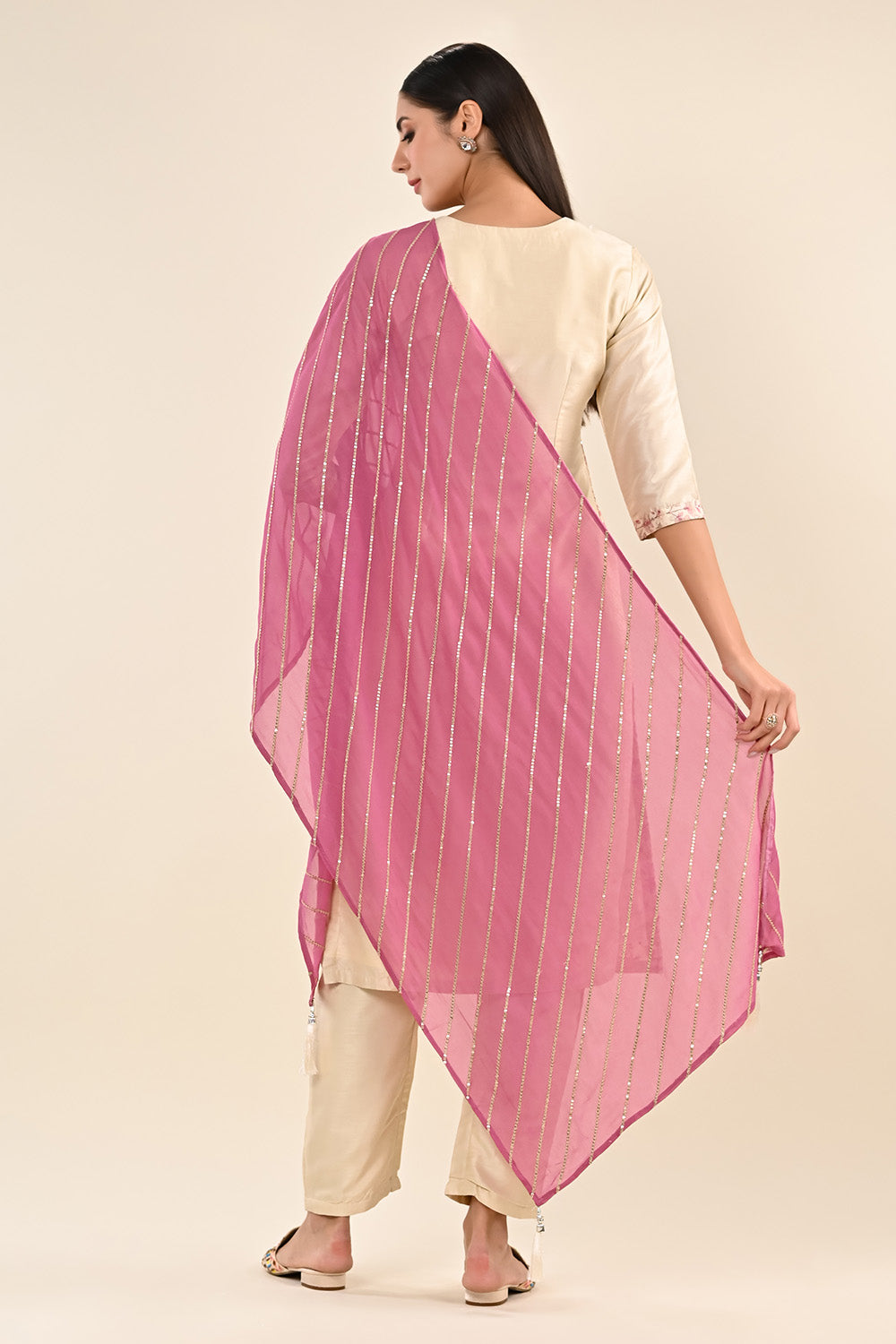 Cream Color Chanderi Resham Embroidered Straight Suit