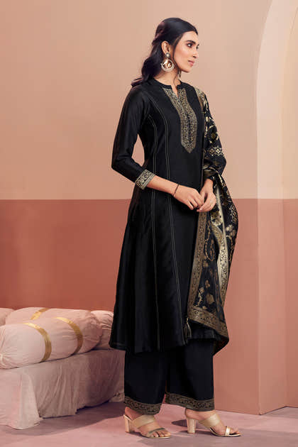 Black Woven Silk Suit