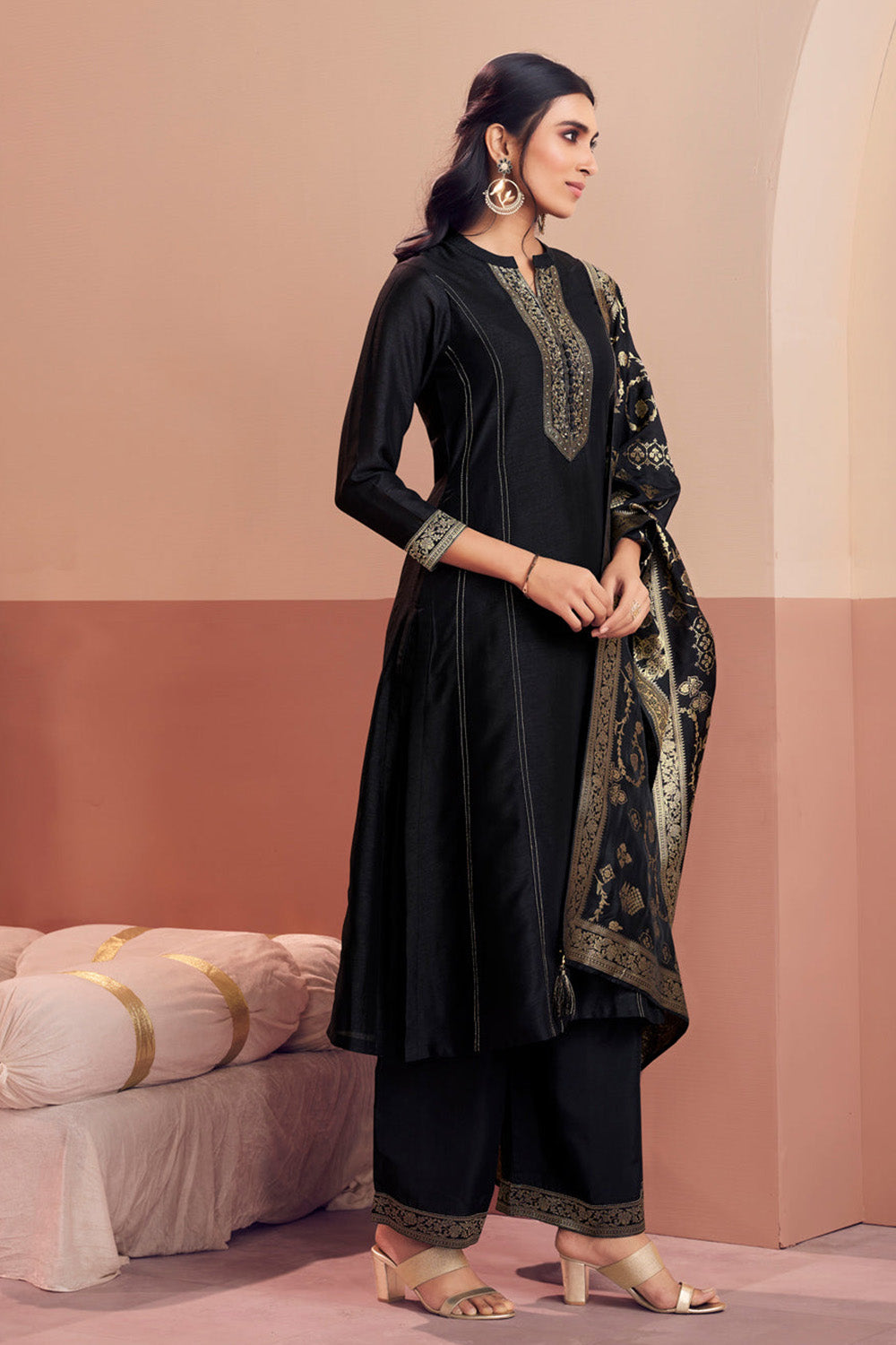 Black Woven Silk Suit