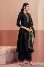 Black Woven Silk Suit