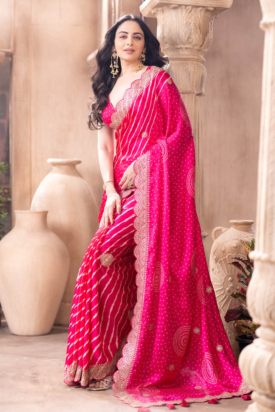 Magenta Pink Gajji Silk Embroidered and Printed Saree