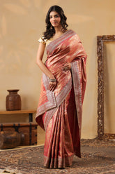 Cherry Red & Gold Color Woven Saree