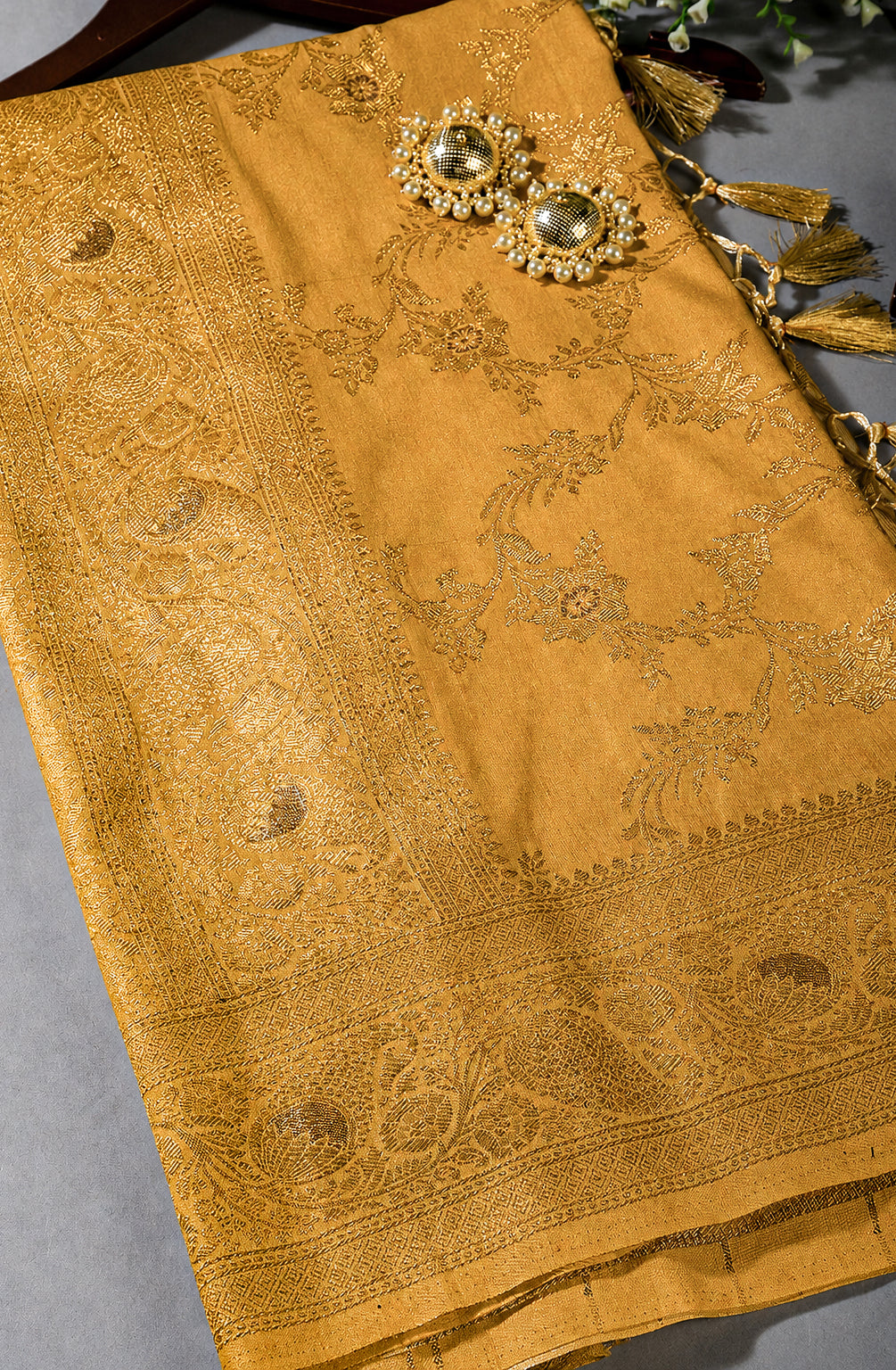 Golden Color Zari Woven South Silk Saree