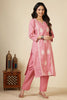 Pink Cotton Emboridered And Printed Suit Set