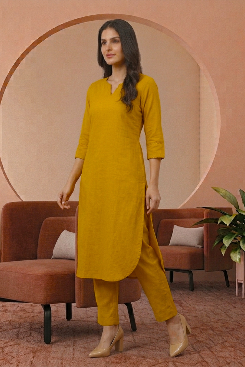 Mustrard Cotton Kurta Set