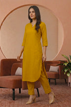 Mustrard Cotton Kurta Set