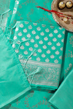 Sea Green Silk Zari Woven Unstitched Suit Fabric