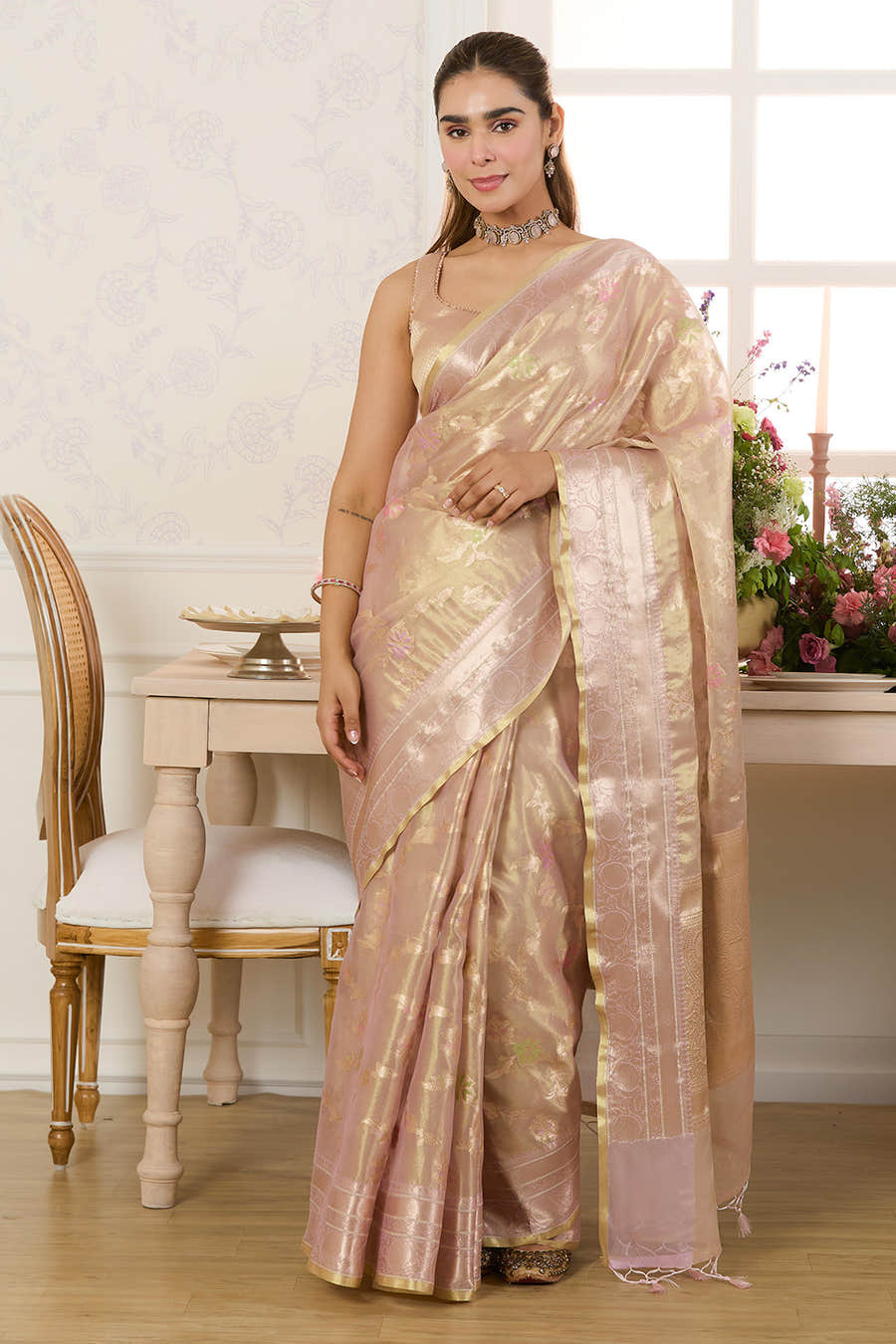 Mauve Metalic Tissue Zari Woven Saree