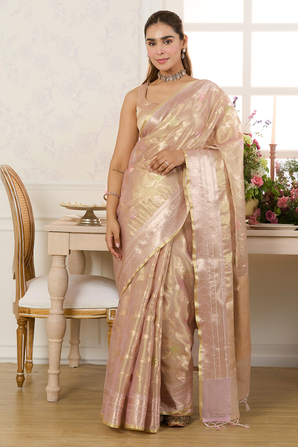 Mauve Metalic Tissue Zari Woven Saree