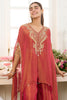 Dark Coral Shimmer Fabric Neck-Embroidered Kaftan Set with Palazzo,